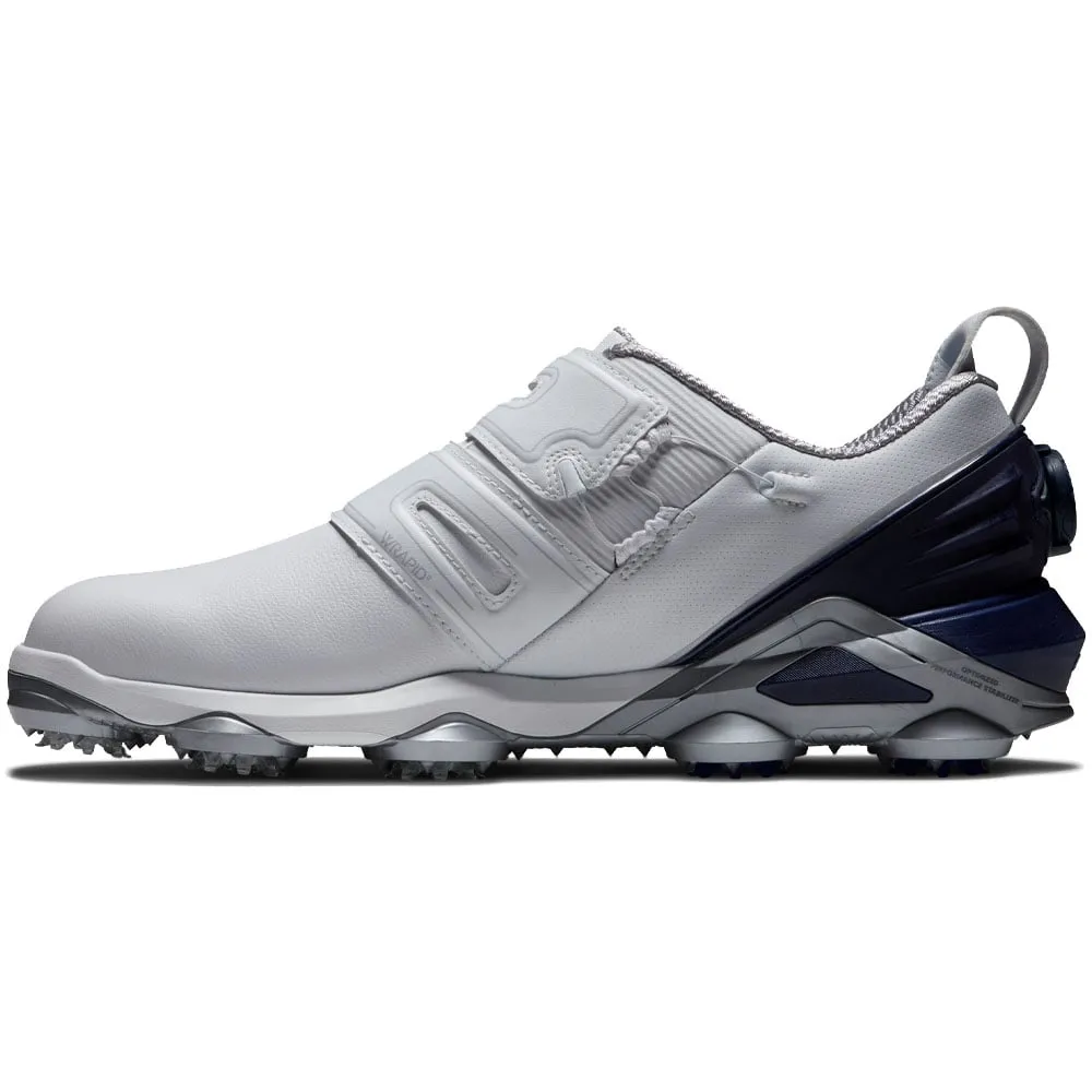 FootJoy Tour Alpha Double BOA Spiked Waterproof Shoes - White/Navy/Grey