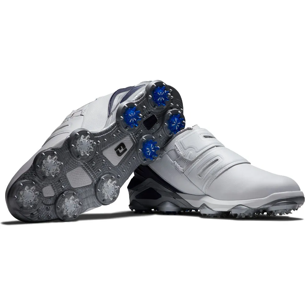 FootJoy Tour Alpha Double BOA Spiked Waterproof Shoes - White/Navy/Grey