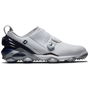 FootJoy Tour Alpha Double BOA Spiked Waterproof Shoes - White/Navy/Grey