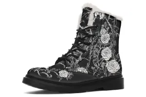 Fragile Rose Winter Boots - Warm Micro-Suede Doc-Style Boots Lined with Vegan Wool