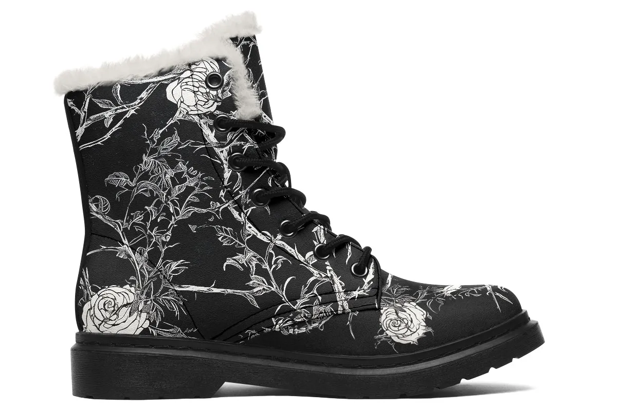 Fragile Rose Winter Boots - Warm Micro-Suede Doc-Style Boots Lined with Vegan Wool