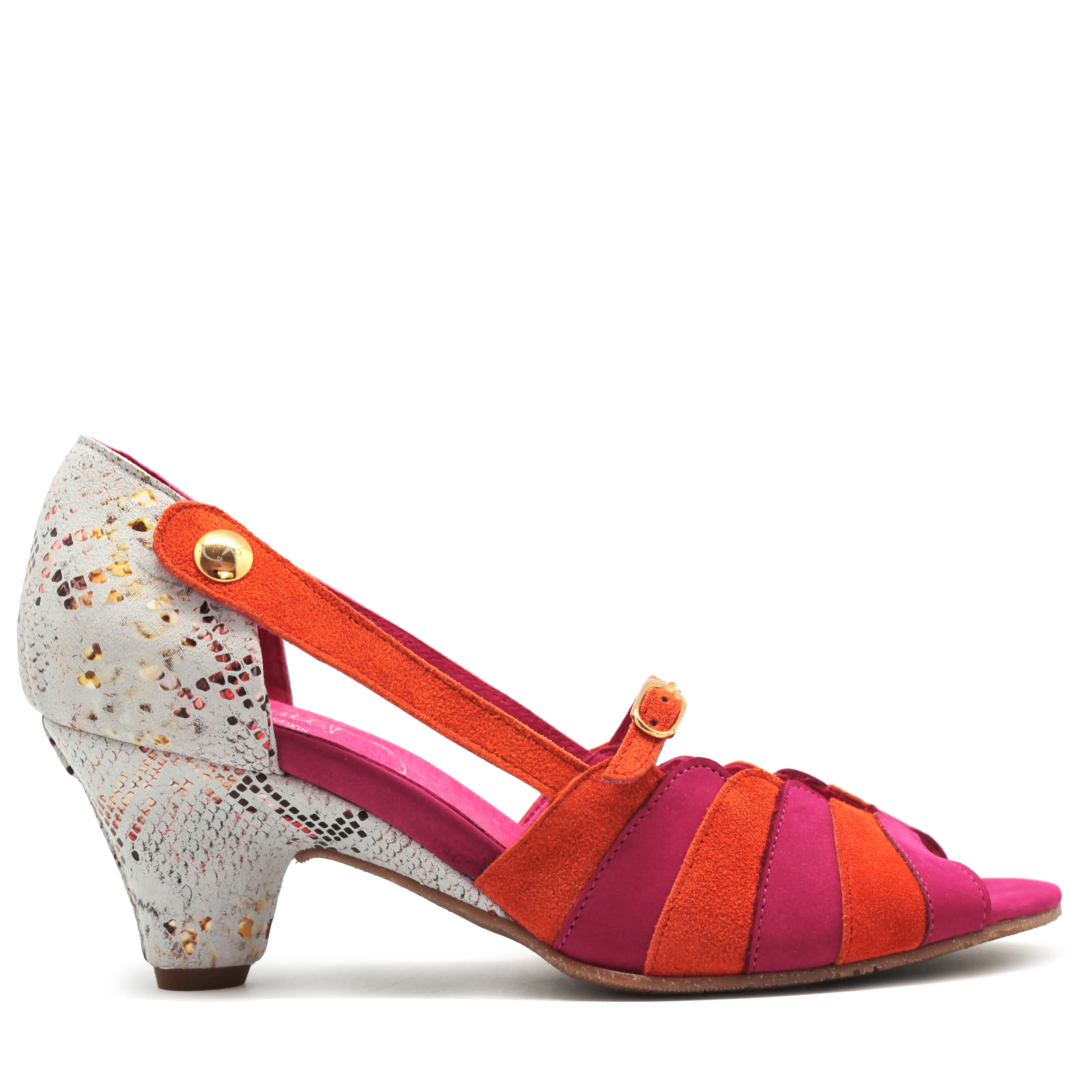 Freya - Fuchsia Orange low heel shoe