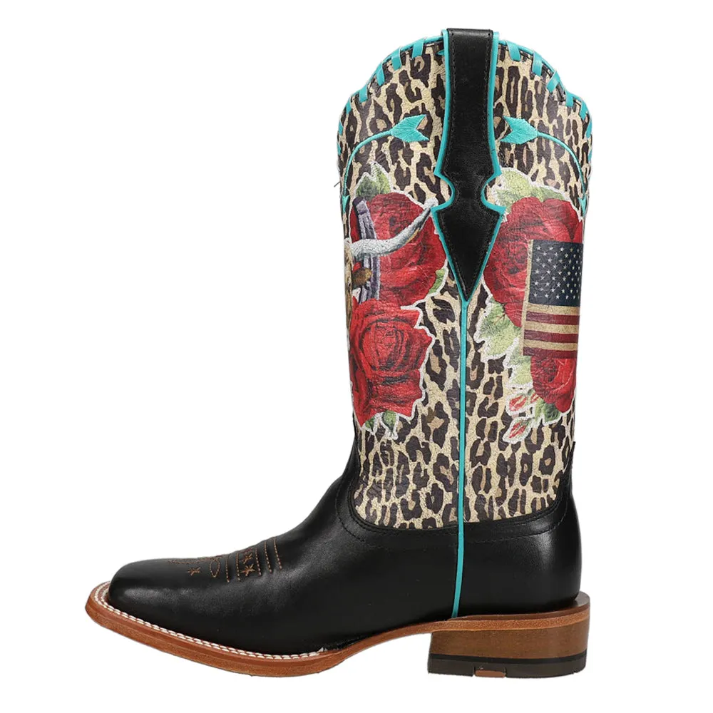 Frontier Rodeo Quincy Graphic Leopard Print Square Toe Cowboy Boots