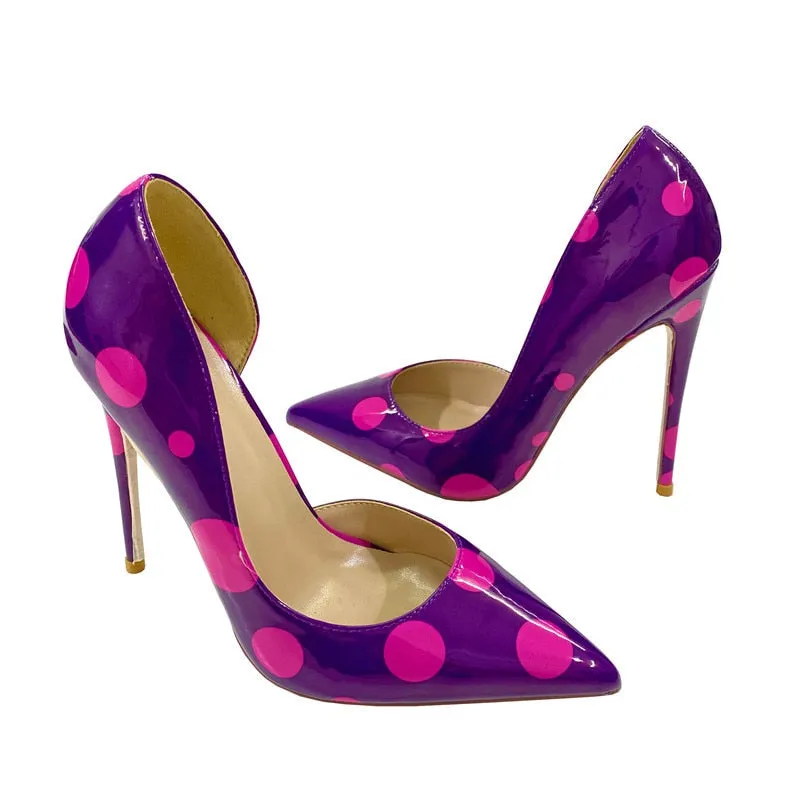 Fuchsia Polka Dot Patent D'Orsay Pointed Toe Pumps