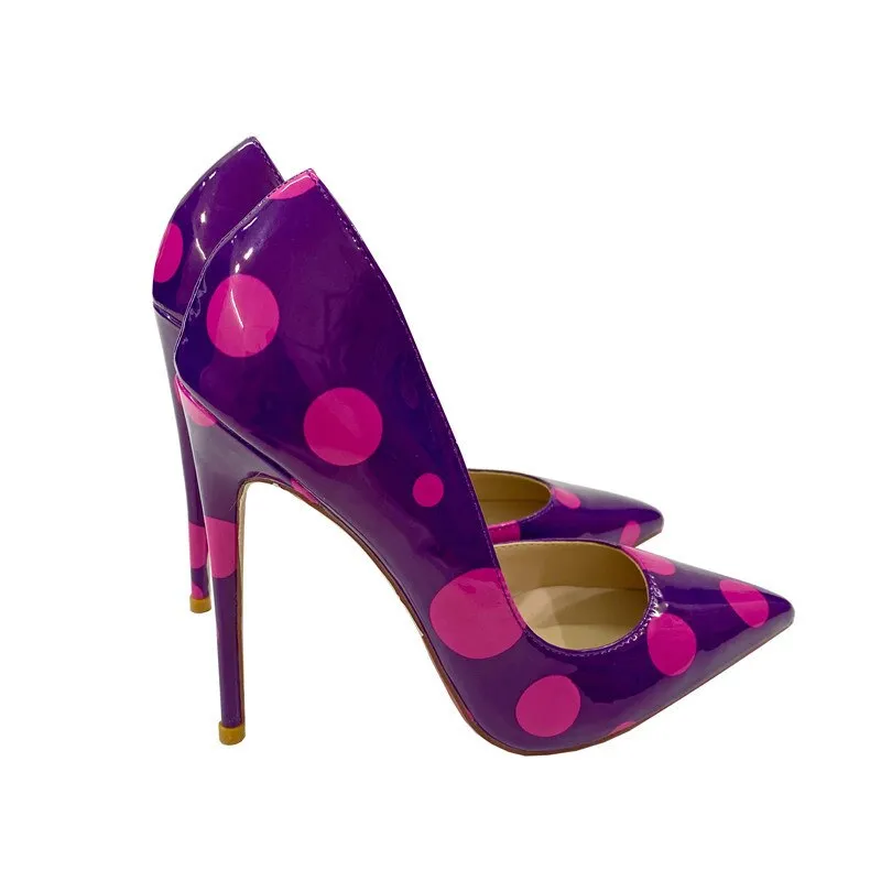 Fuchsia Polka Dot Patent D'Orsay Pointed Toe Pumps