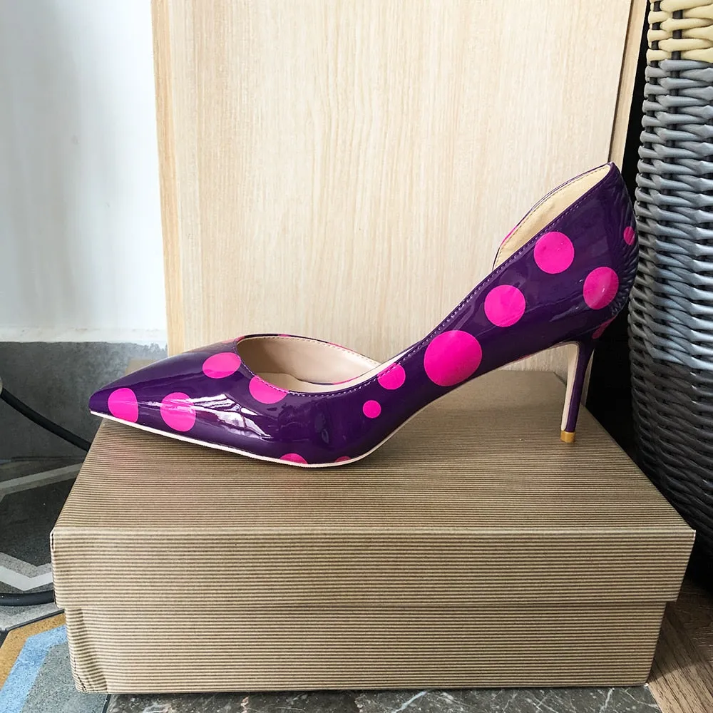 Fuchsia Polka Dot Patent D'Orsay Pointed Toe Pumps