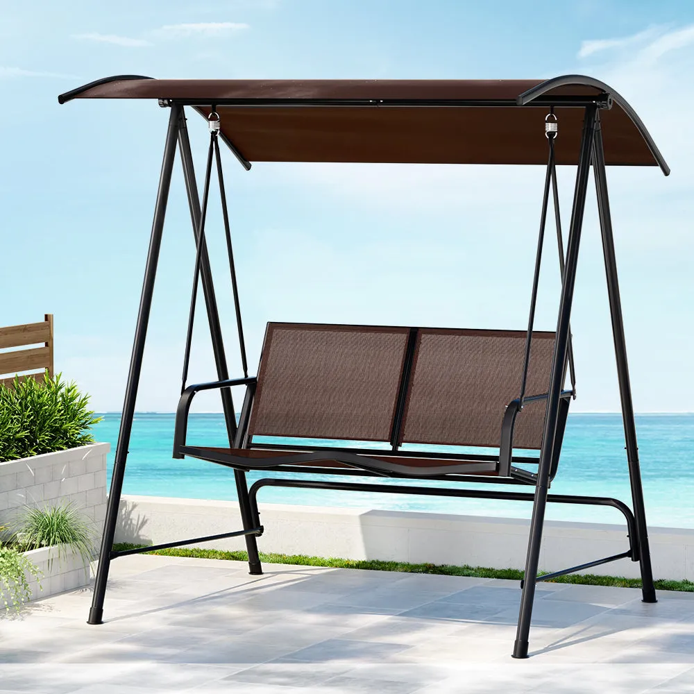 Gardeon Outdoor Swing Chair Garden Bench 2 Seater Canopy Patio Furniture Brown