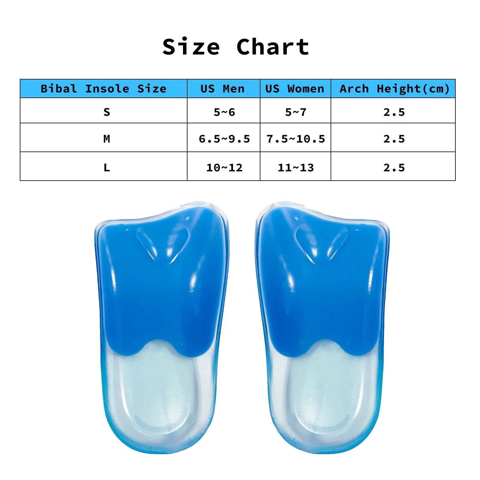 Gel Arch Support Half Insoles, Shock Absorption Foot Pads