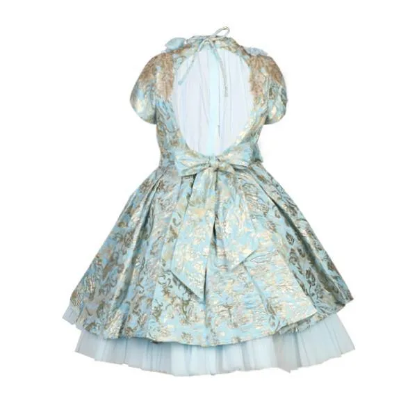 GIRLS BLUE EMBROIDERED BALL DRESS