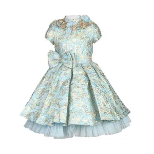 GIRLS BLUE EMBROIDERED BALL DRESS