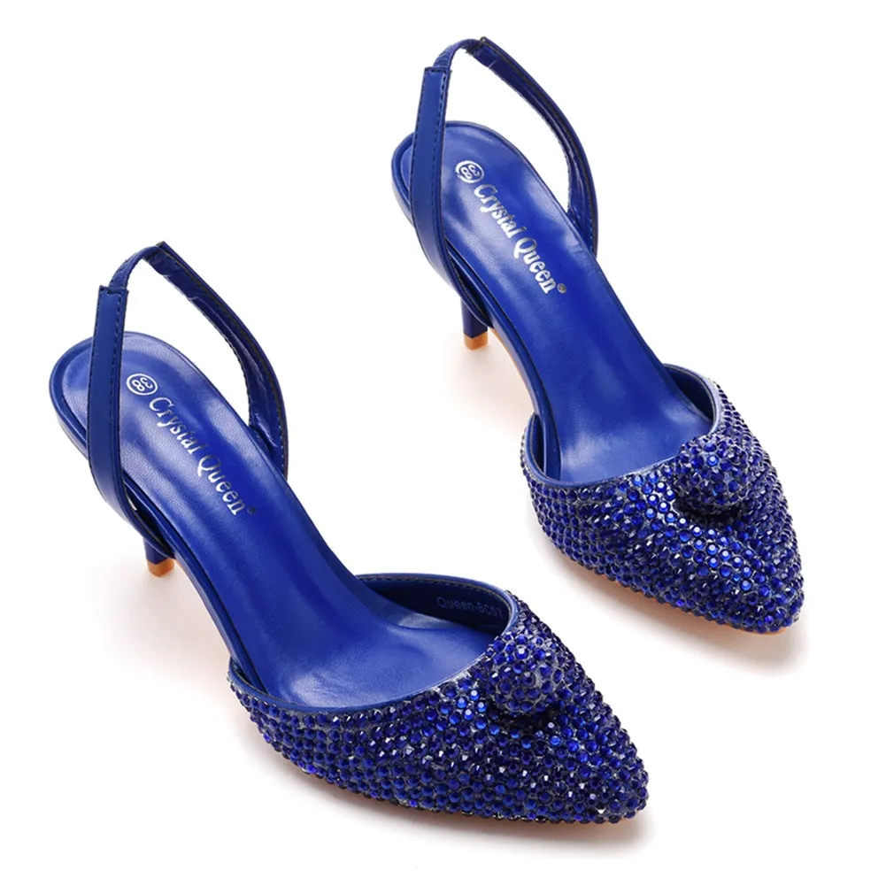 Glittering Rhinestone Ball Bead Pointed Toe High Heels