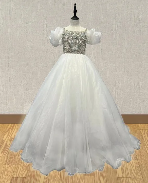 Glitz White Little Girls Stunning Evening Gown