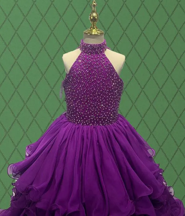 Halter Beaded Bodice Little Princess Purple Prom Gown