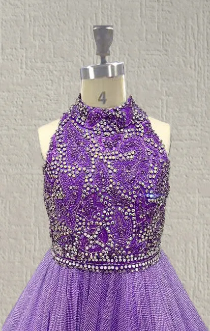 Halter Beaded Bodice Sparkly Tween Pageant Dress