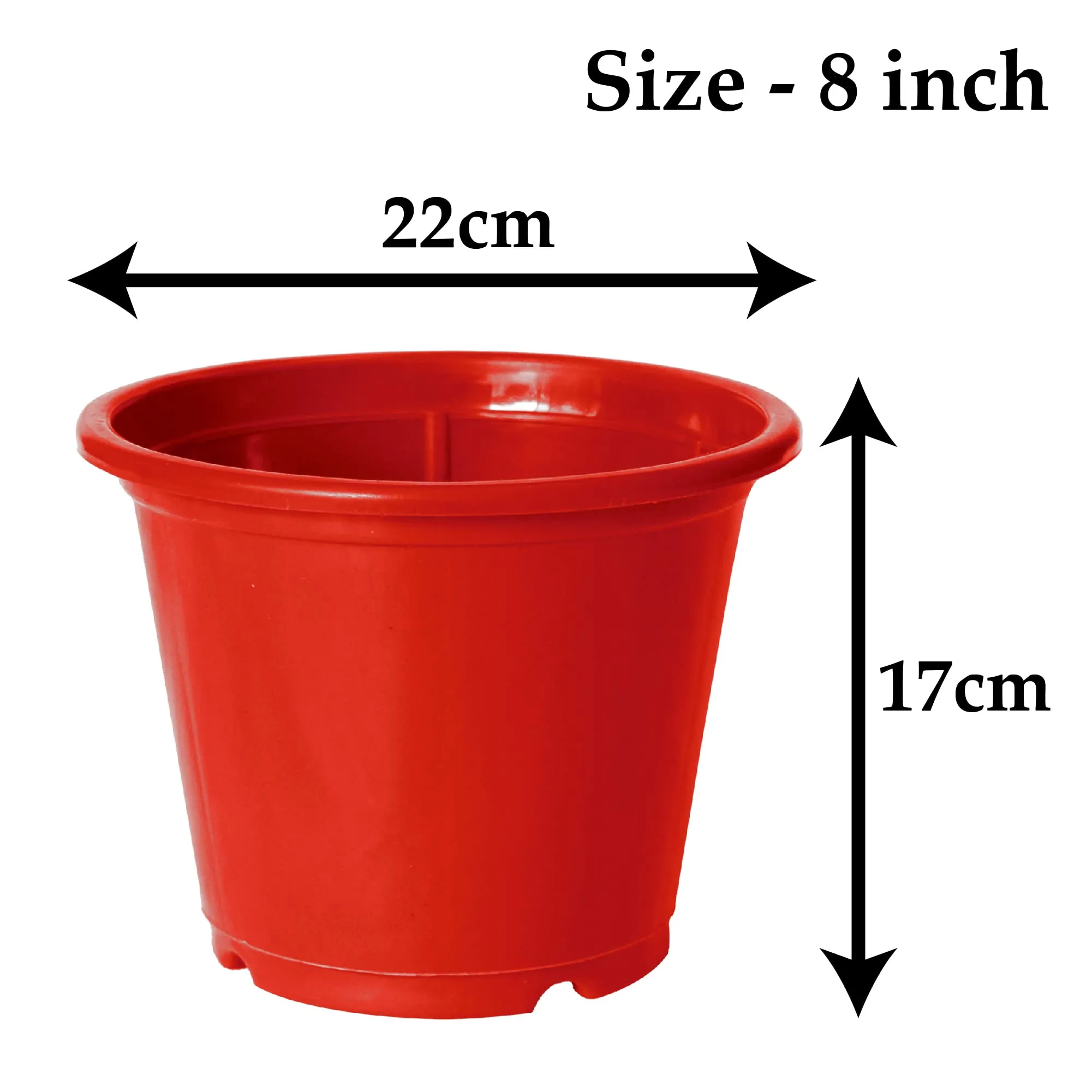 Heart Home Plastic Planters|Gamla|Flower Pots for Garden Nursery Home Décor,8"x6",Pack of 8 (Red)