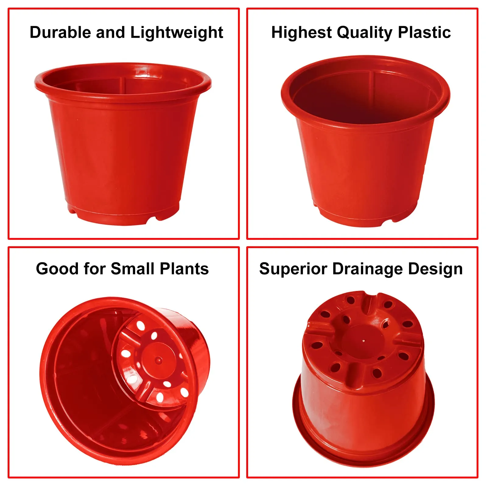 Heart Home Plastic Planters|Gamla|Flower Pots for Garden Nursery Home Décor,8"x6",Pack of 8 (Red)