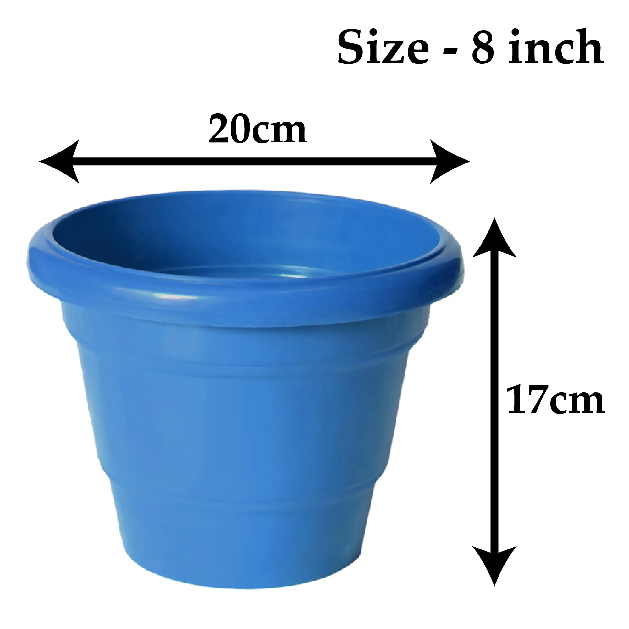 Heart Home Solid 2 Layered Plastic Flower Pot|Gamla for Home Decor,Nursery,Balcony,Garden,8"x 6",Pack of 3 (Blue)