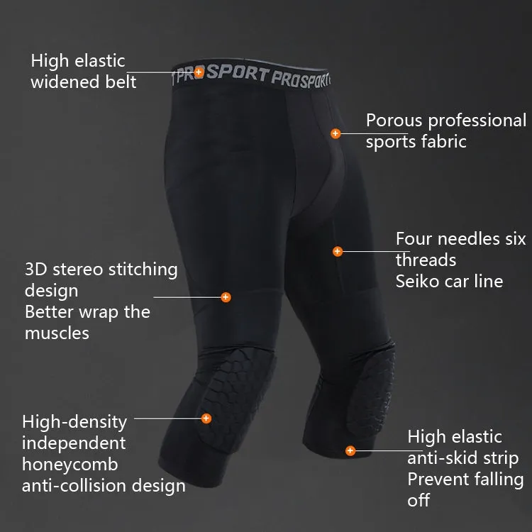 High Elastic Lycra Honeycomb Crash Pants Men Basketball Fitness Seven-tenths Sweatpants, Specification: XXXL(Black)