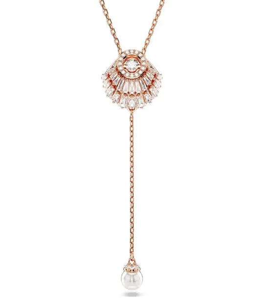 Idyllia Y Pendant Shell, White, Rose Gold-Tone Plated White