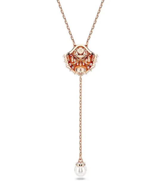 Idyllia Y Pendant Shell, White, Rose Gold-Tone Plated White