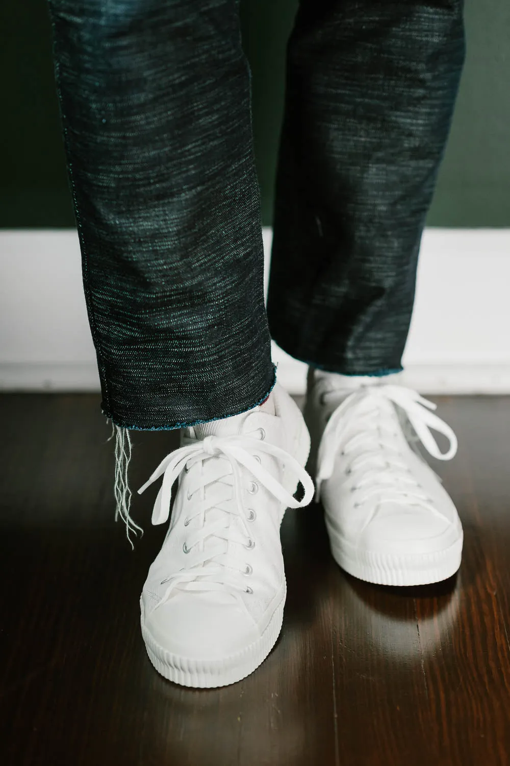 IHSN-01-WHT - 21oz Selvedge Denim Low-Top Sneakers - White