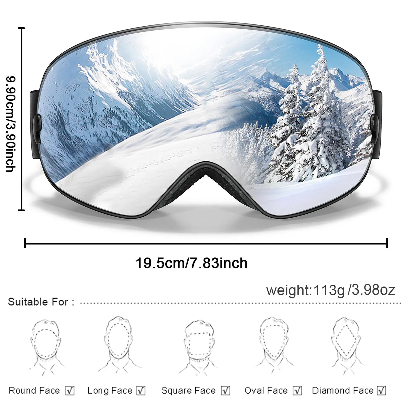 Interchangeable Lens Ski Goggles - Mirrored UV400 Protection, TPU Frame, OTG Design for Wearing Over Glasses - Adults & Youth 14  for Snowboarding, Skating, Snowmobiles - Festive Gifts for Thanksgiving, Christmas, New Year, Spring Festival