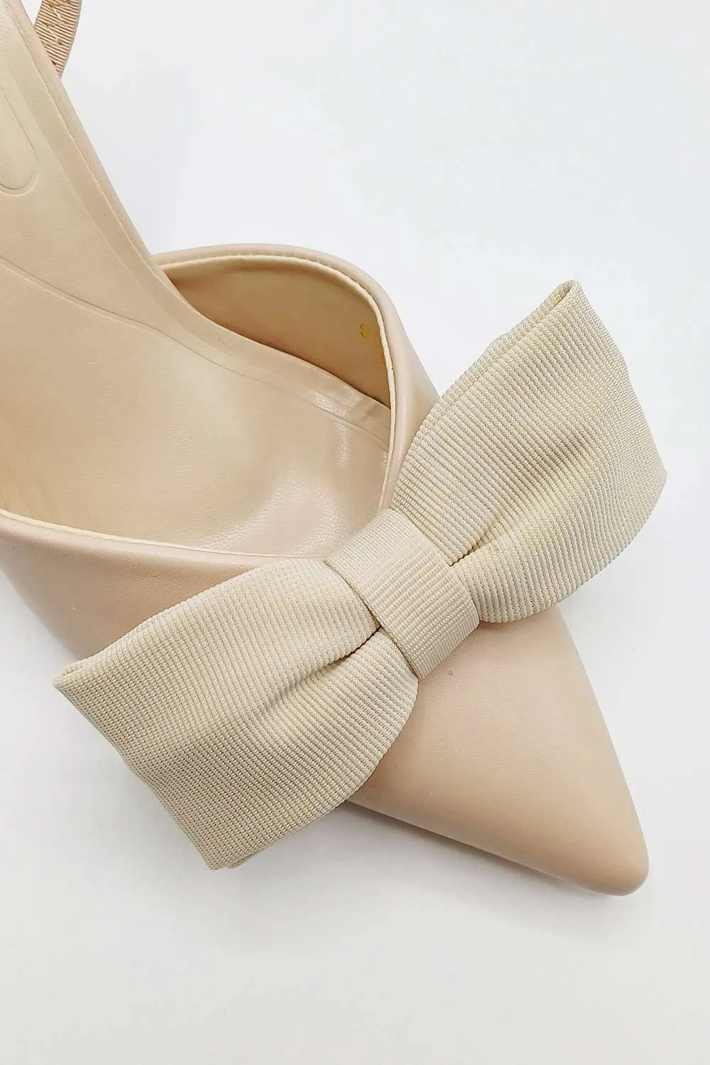 Jaycee Bow Detail Slingback Court Shoes in Beige