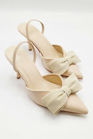 Jaycee Bow Detail Slingback Court Shoes in Beige