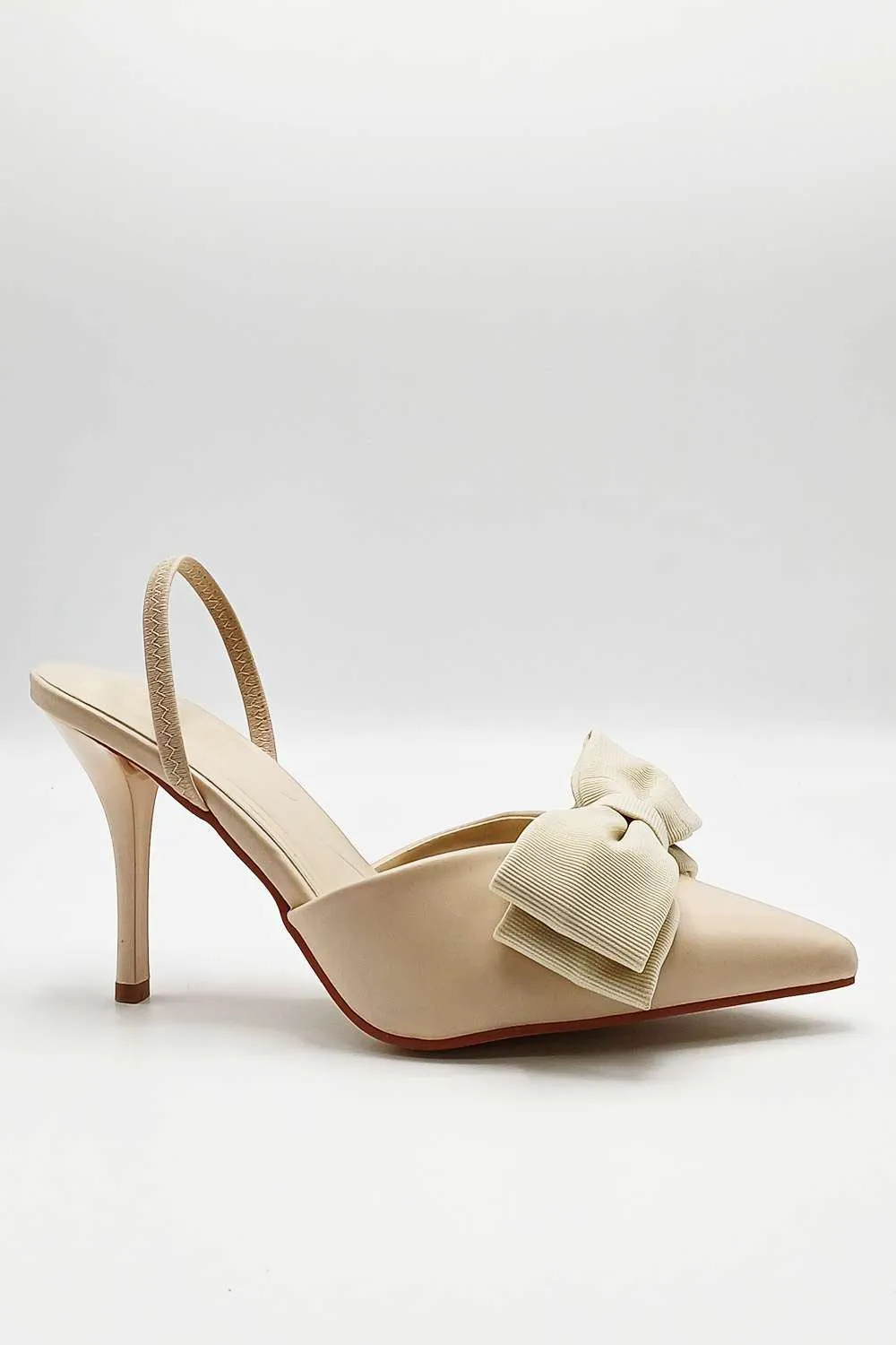 Jaycee Bow Detail Slingback Court Shoes in Beige