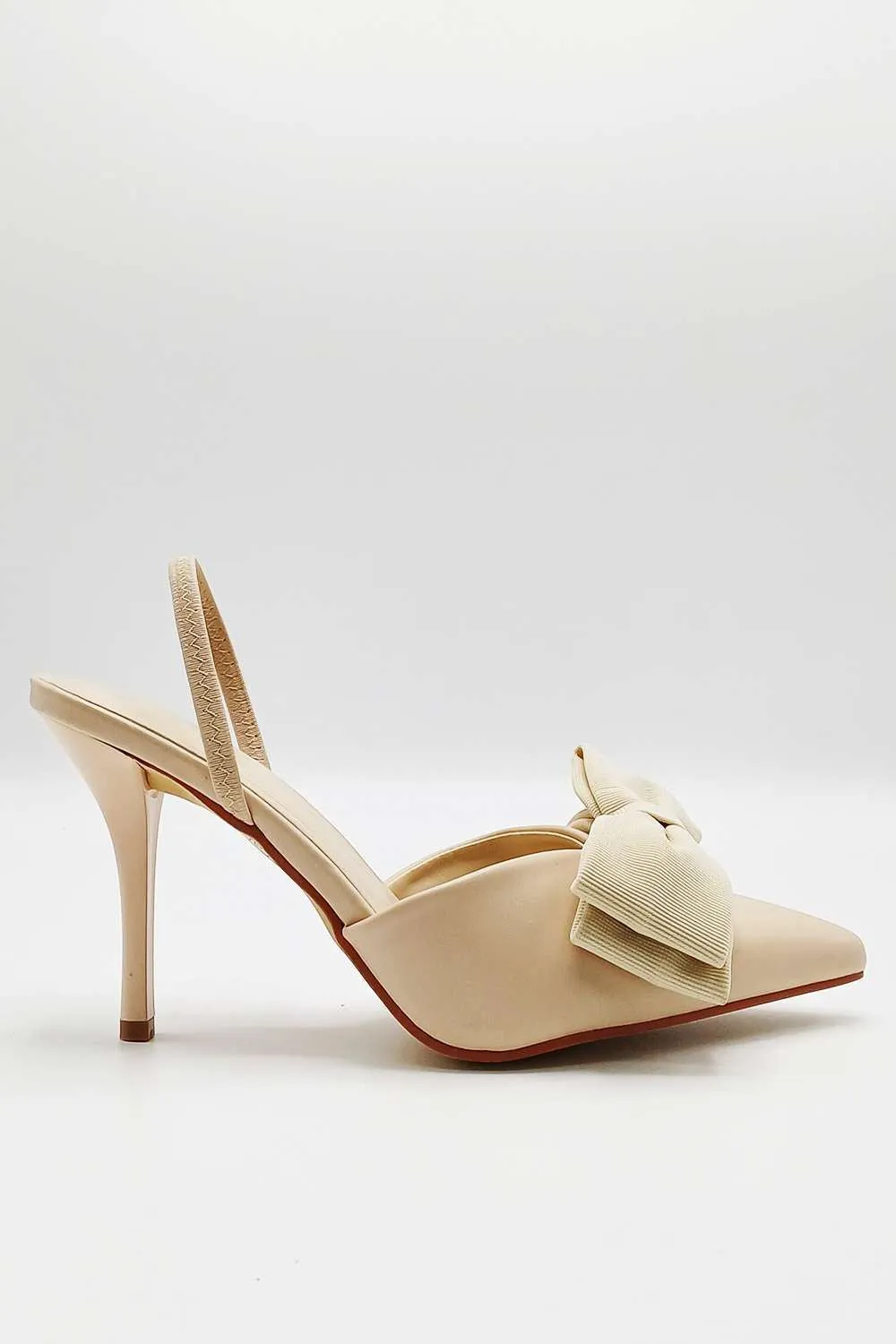 Jaycee Bow Detail Slingback Court Shoes in Beige