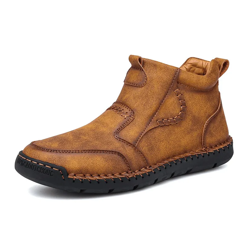 kkboxly kkboxly Men Hand Stitching Microfiber Leather Comfy Non Slip Side Zipper Ankle Boots