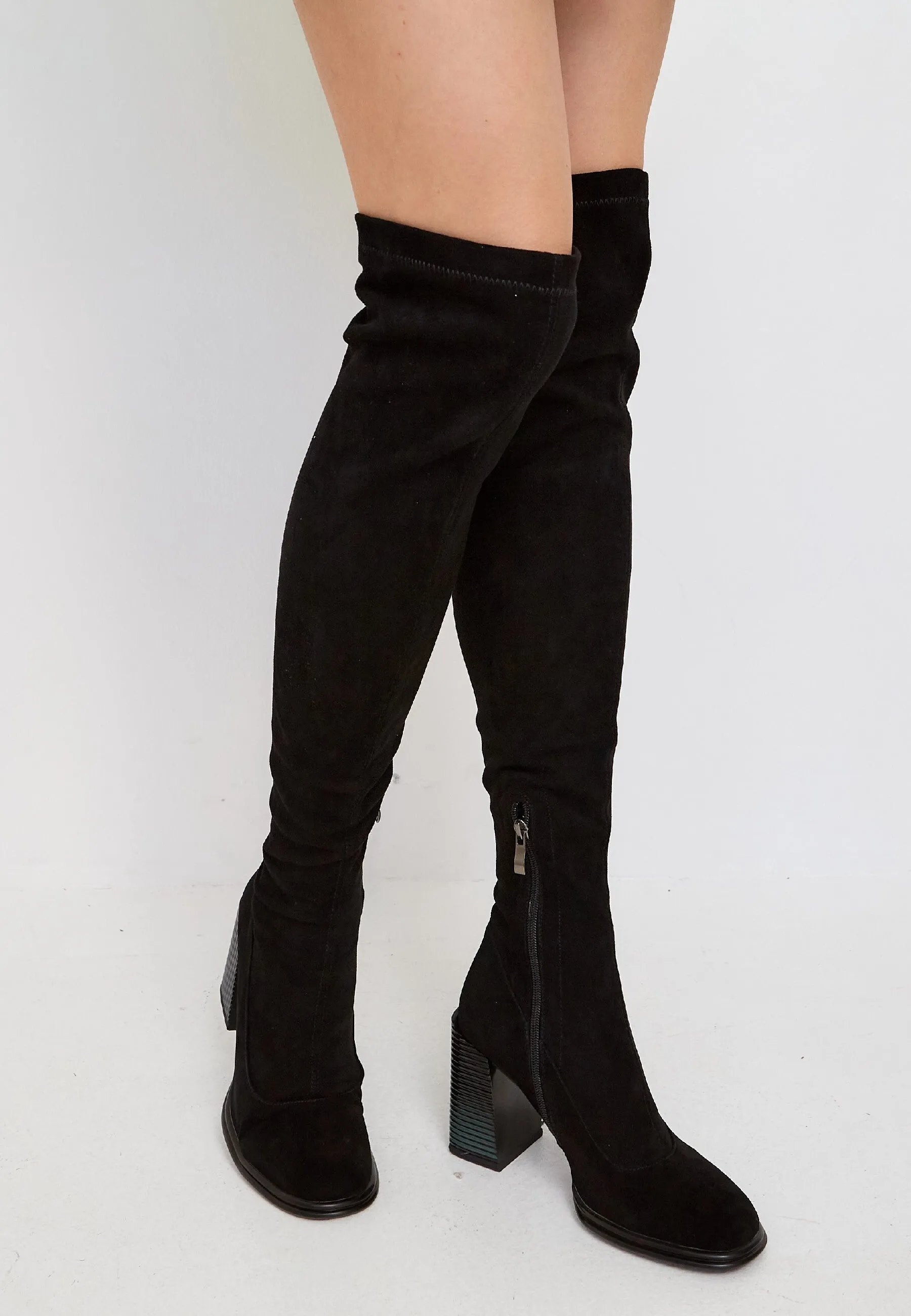 Knee-High Block Heel Sock Boots Karolina - Black