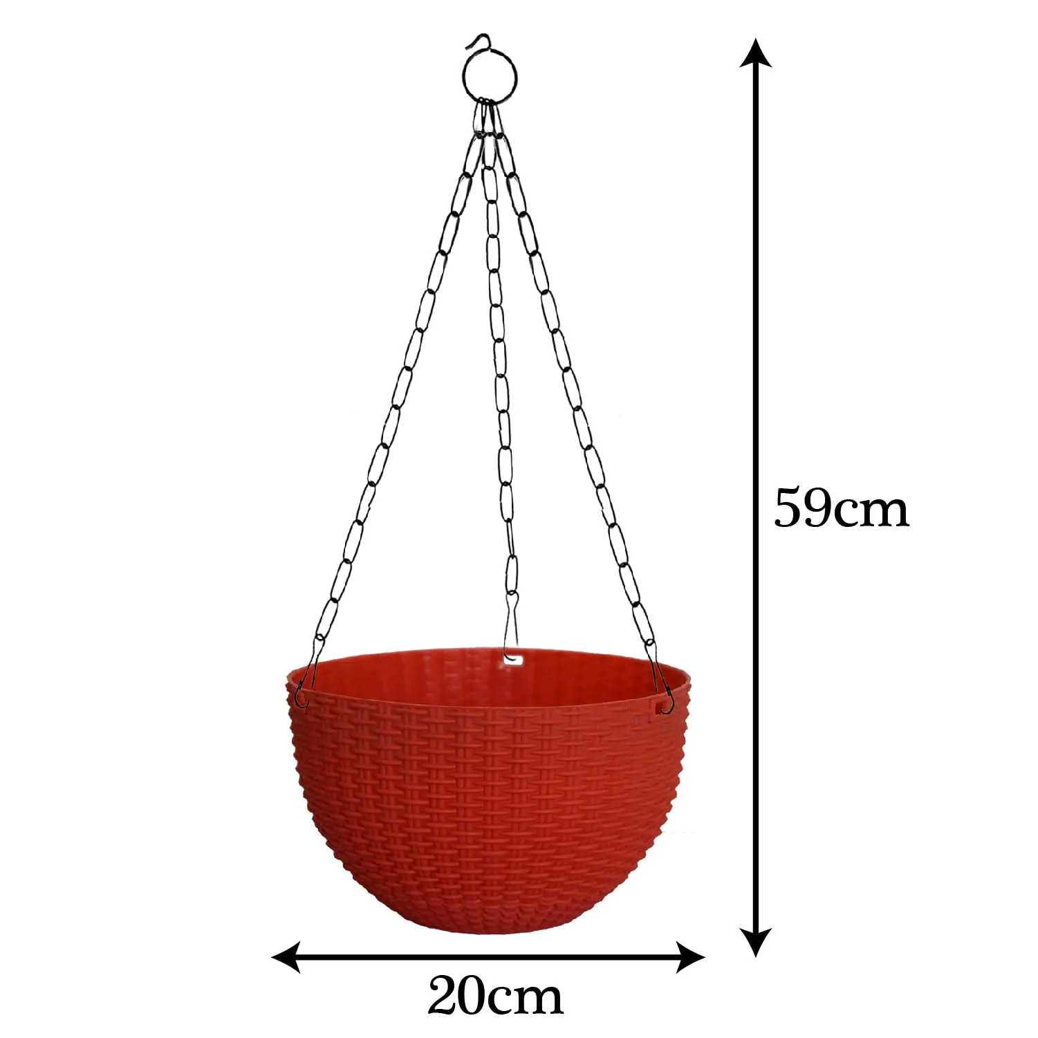 Kuber Industries Plastic Hanging Flower Pot for Balcony & Railing Set of 5 (Red)-20x20x59 cm