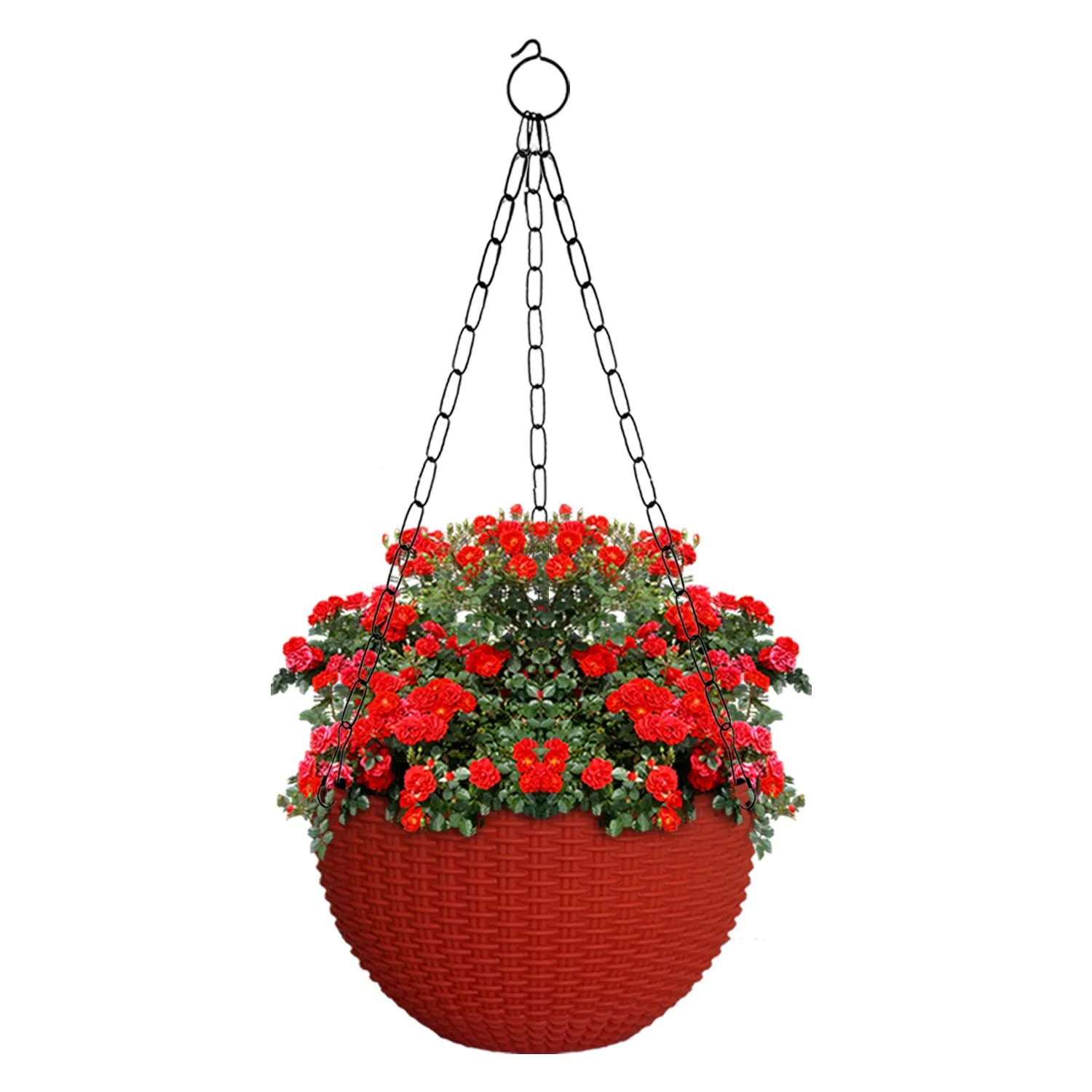 Kuber Industries Plastic Hanging Flower Pot for Balcony & Railing Set of 5 (Red)-20x20x59 cm