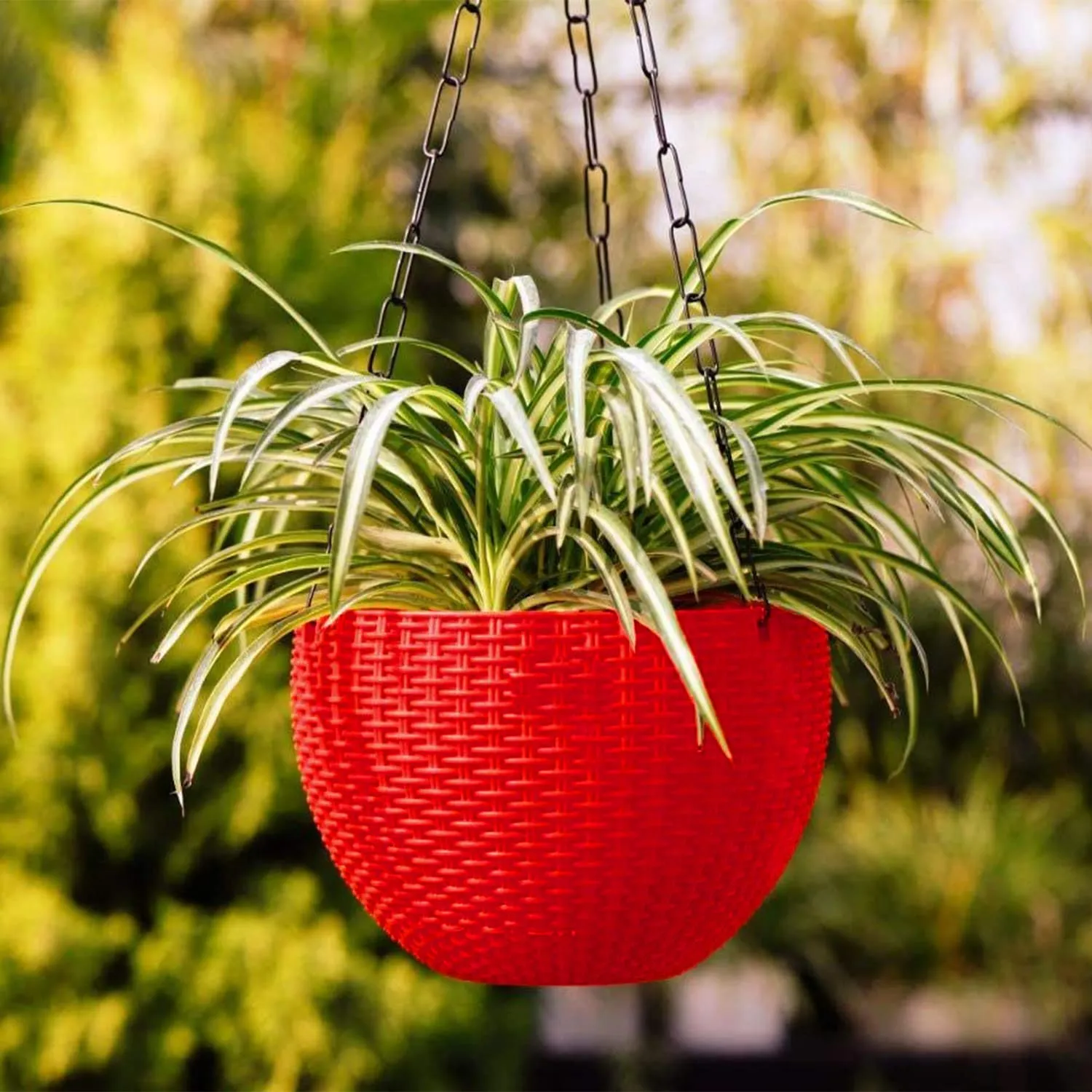 Kuber Industries Plastic Hanging Flower Pot for Balcony & Railing Set of 5 (Red)-20x20x59 cm