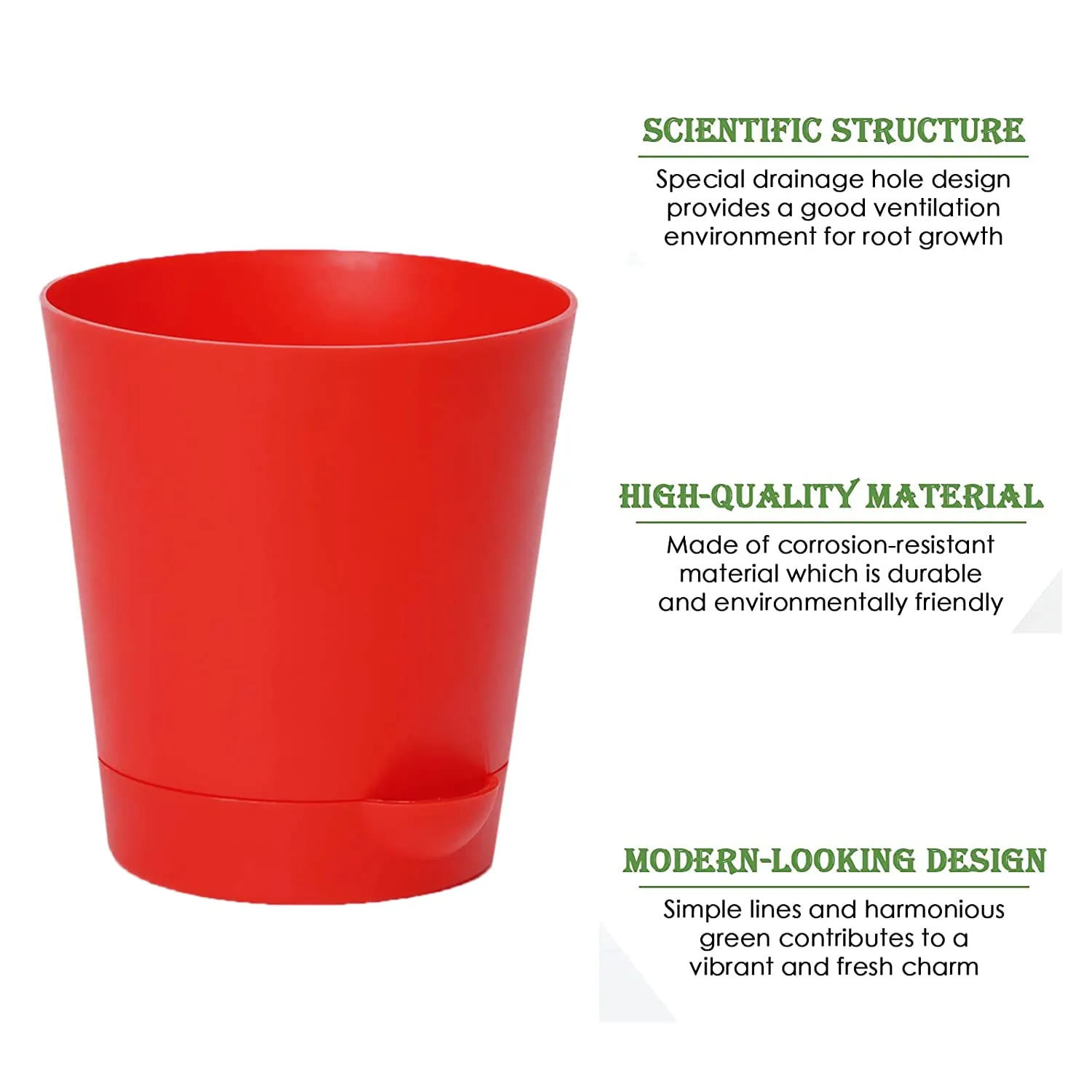 Kuber Industries Plastic Titan Pot|Garden Container for Plants & Flowers|Self-Watering Pot with Drainage Holes,6 Inch,Pack of 6 (Red)