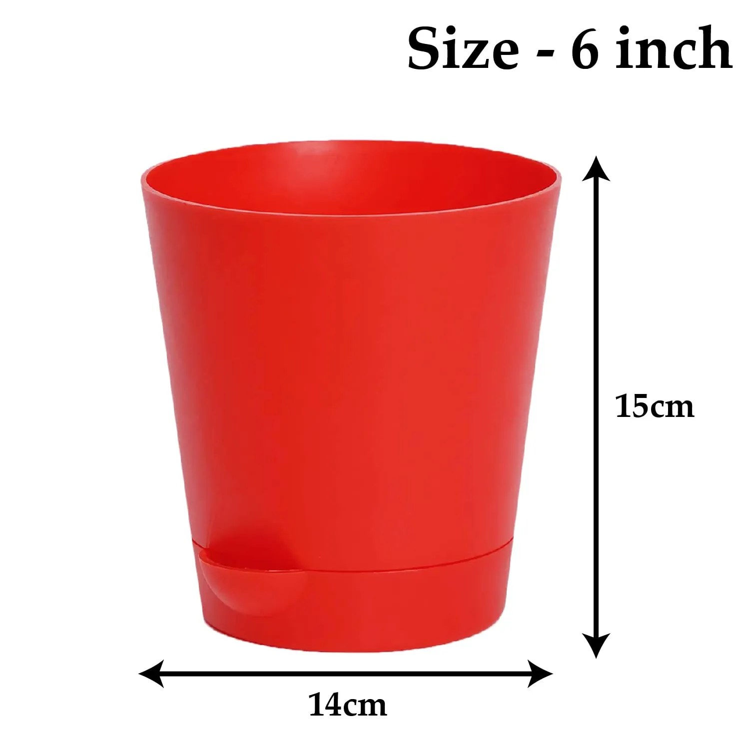 Kuber Industries Plastic Titan Pot|Garden Container for Plants & Flowers|Self-Watering Pot with Drainage Holes,6 Inch,Pack of 6 (Red)