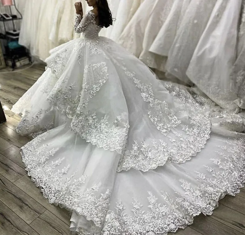 Long Sleeves Princess lace Wedding Dresses