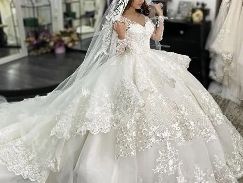 Long Sleeves Princess lace Wedding Dresses