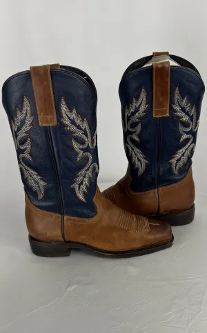 Masterson Boot Co Brown & Blue Leather Mid Calf Western Boots Size 8 #4706M