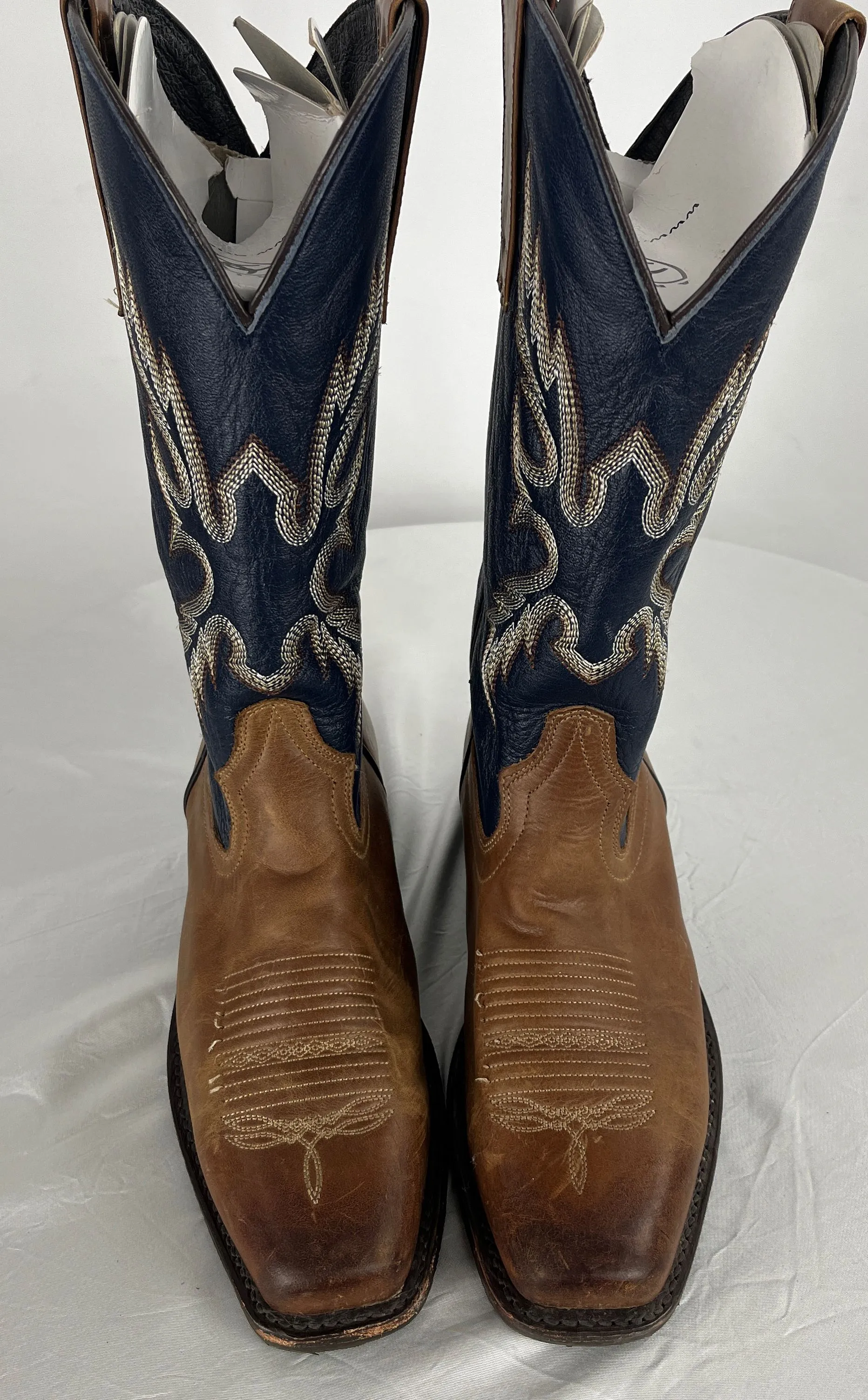 Masterson Boot Co Brown & Blue Leather Mid Calf Western Boots Size 8 #4706M