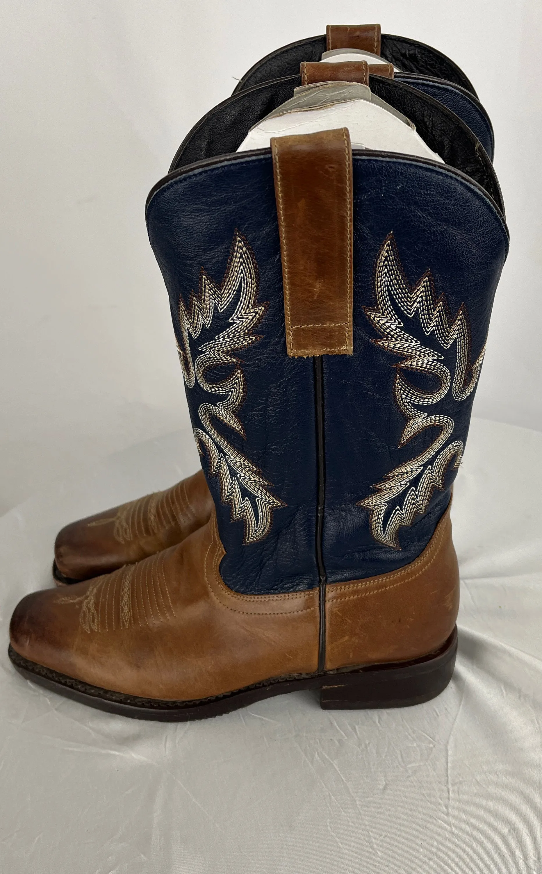 Masterson Boot Co Brown & Blue Leather Mid Calf Western Boots Size 8 #4706M