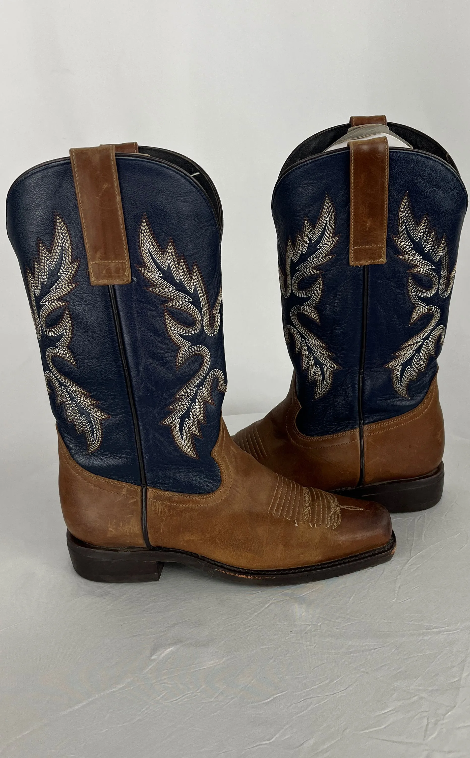 Masterson Boot Co Brown & Blue Leather Mid Calf Western Boots Size 8 #4706M