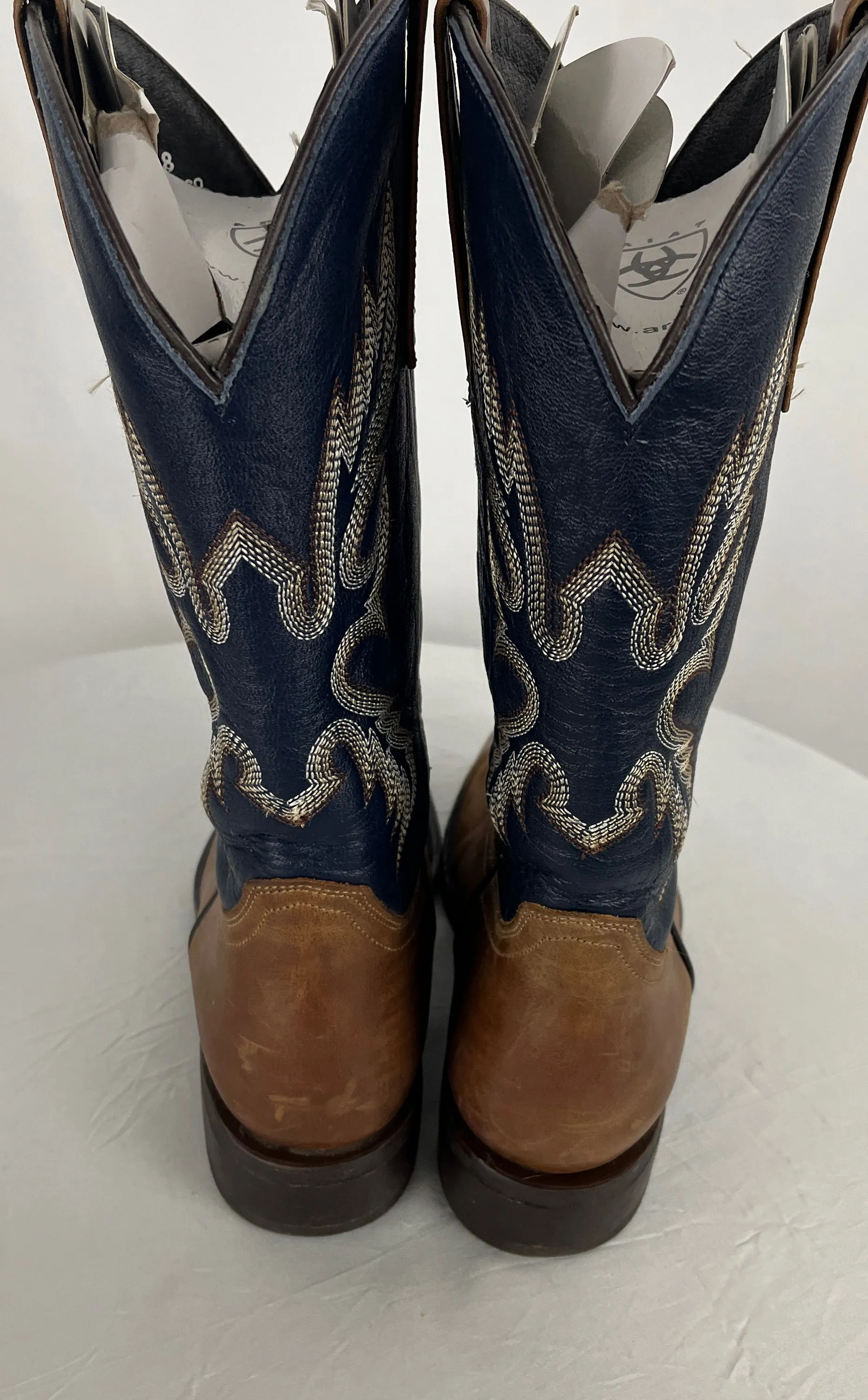 Masterson Boot Co Brown & Blue Leather Mid Calf Western Boots Size 8 #4706M