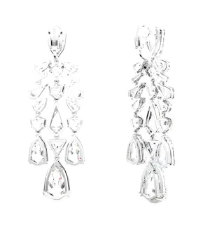 Mesmera Clip Earrings Mixed Cuts, Chandelier, White, Rhodium Plated