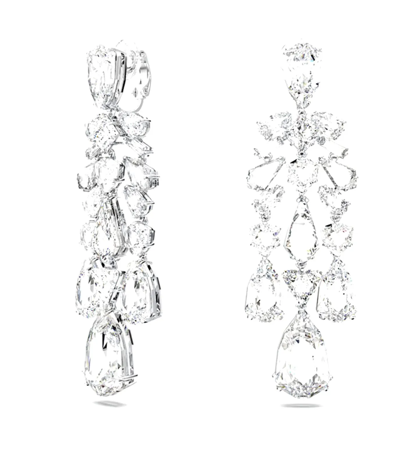 Mesmera Clip Earrings Mixed Cuts, Chandelier, White, Rhodium Plated