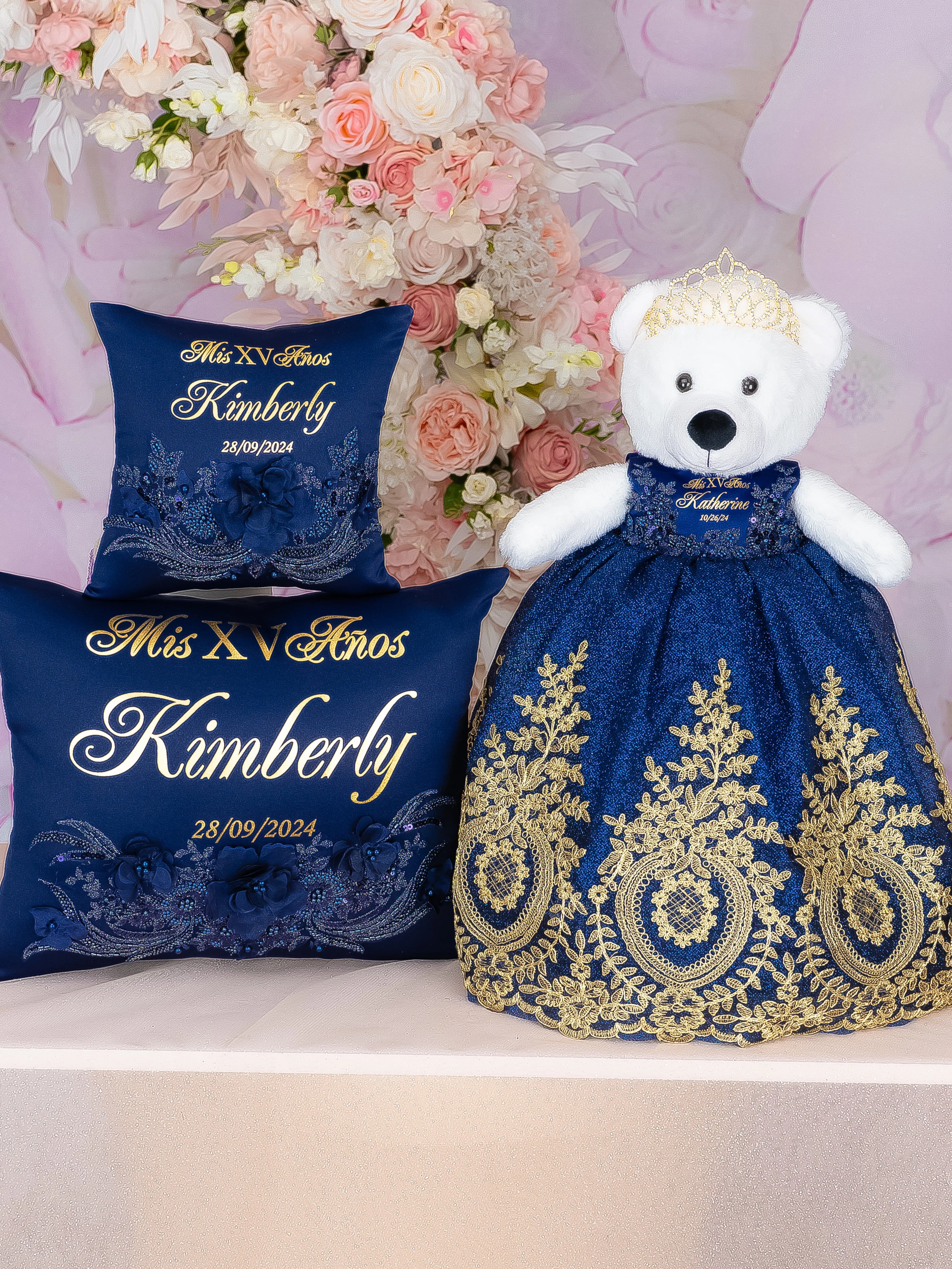 Navy Blue quinceanera kneeling pillow, shoes pillow