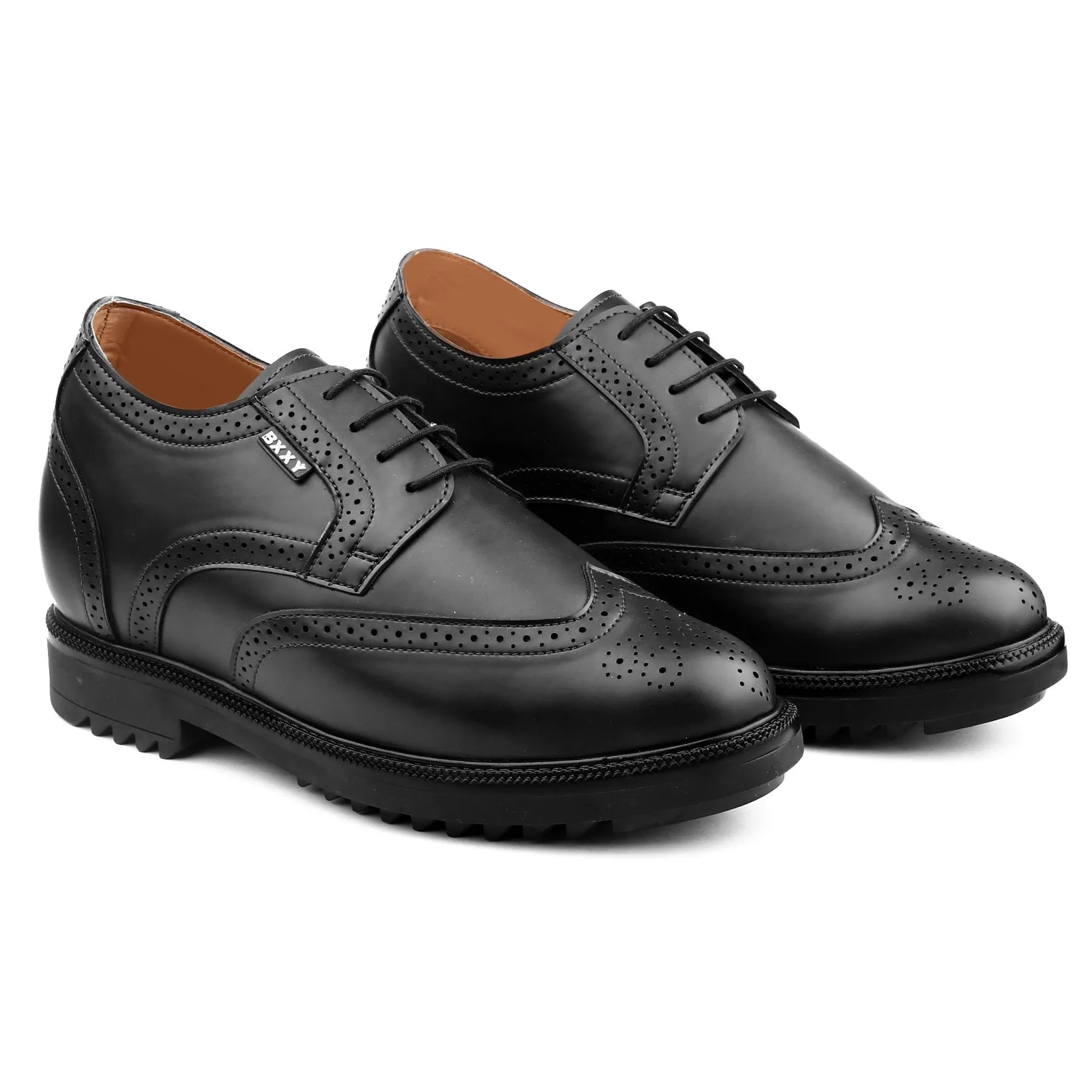 New Stylish Men's 3.5 inch Hidden Height Increasing Luxe Brogue Lace-up Shoes