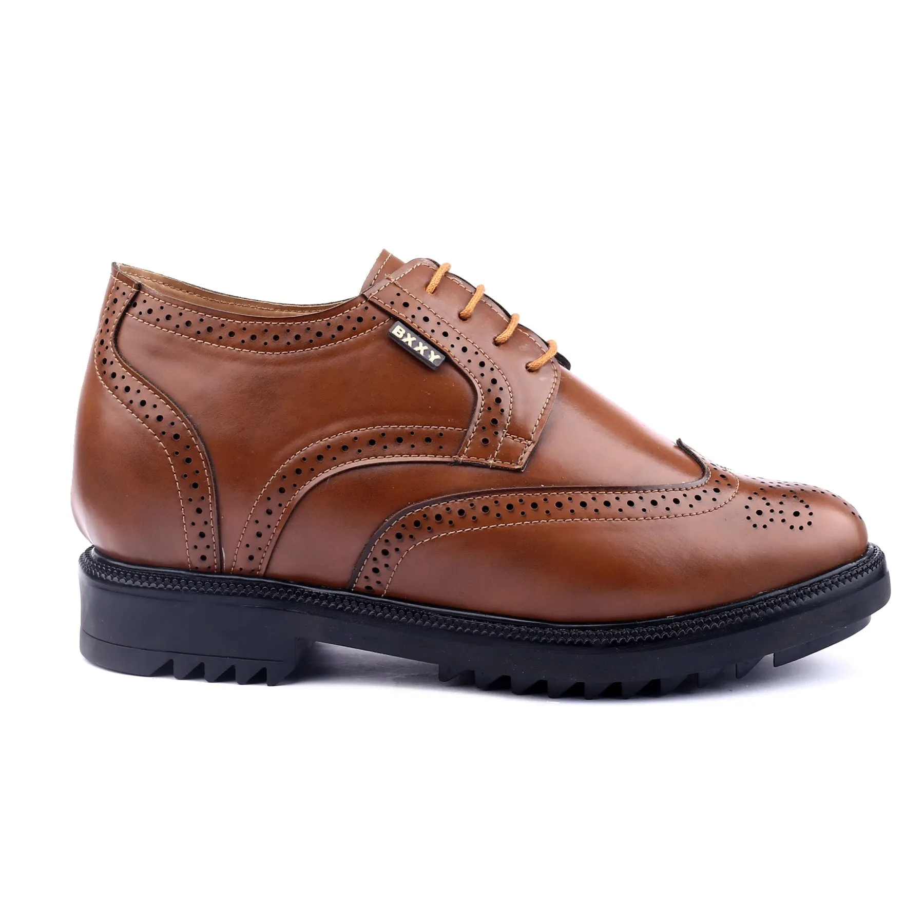 New Stylish Men's 3.5 inch Hidden Height Increasing Luxe Brogue Lace-up Shoes