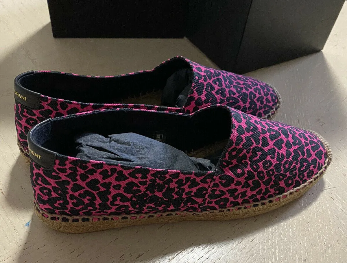 NIB Saint Laurent Women Leopard Print Flat Espadrille Shoes Red/Black 9 US/39 Eu